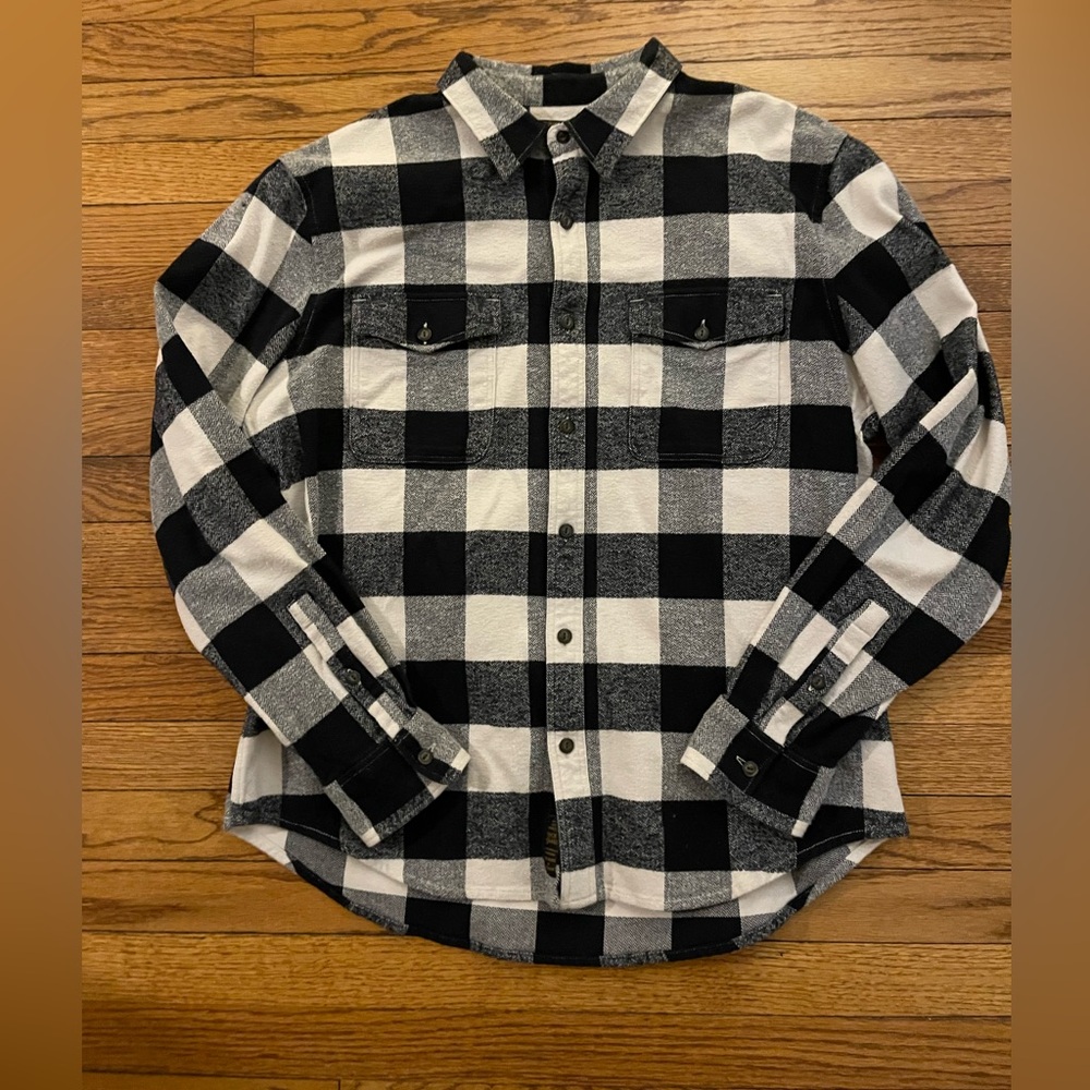 Lucky Brand Button Up Flannel Shirt Men's Large Black and White Plaid
